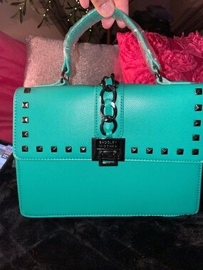 Badgley Mischka Turquoise Studded Top Handle Crossbody Bag
